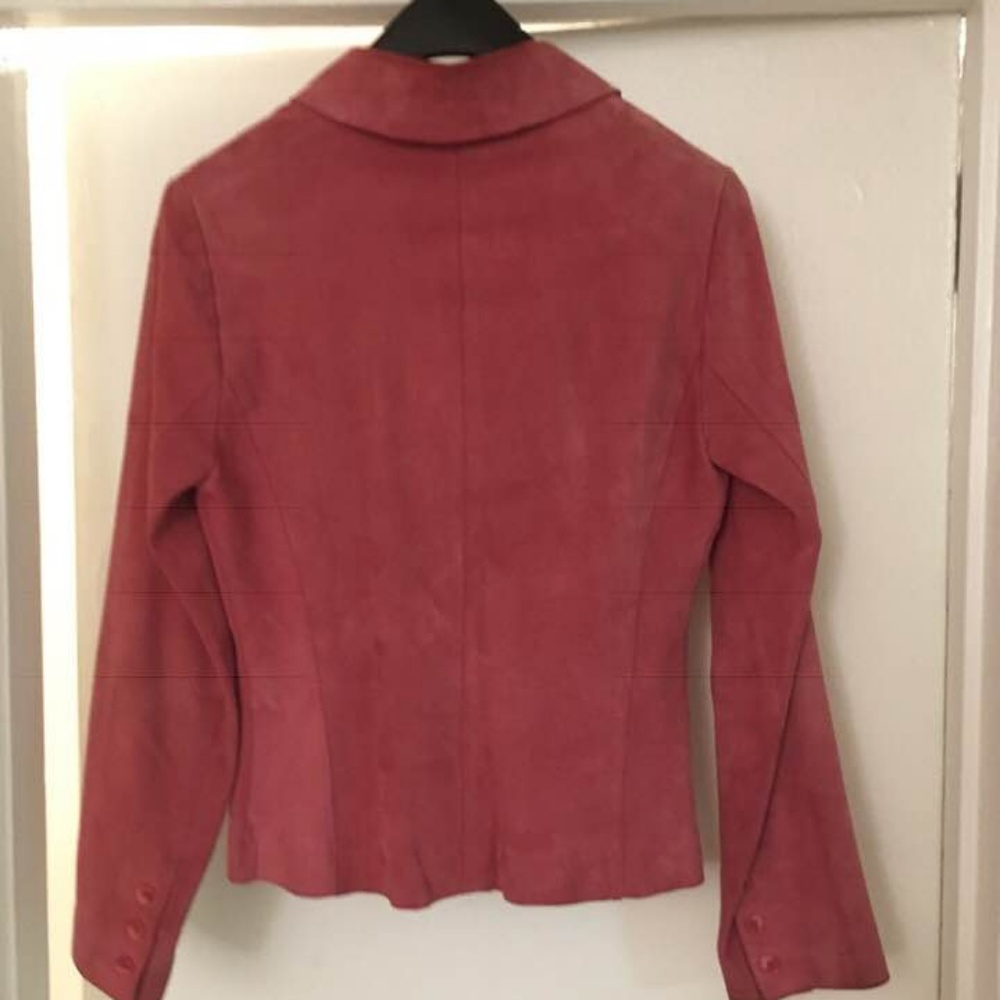 Pink soft suede leather collared fitted jacket M - Picture 8 of 8